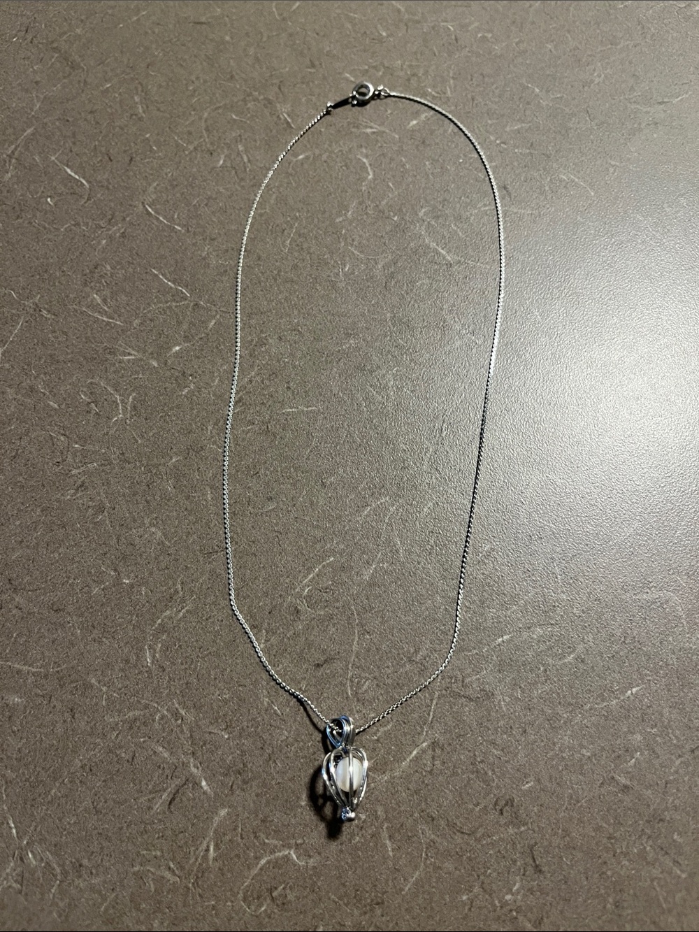 18k gp Classic Silver Necklace with White Pearl Cage Pendant